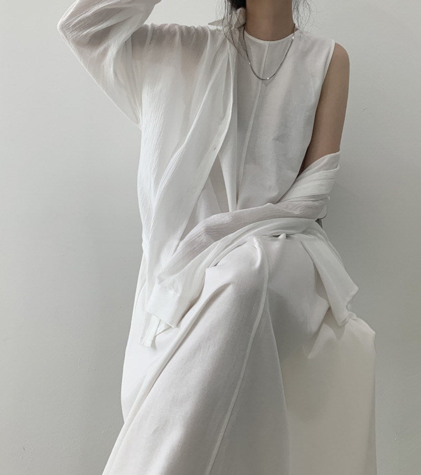 Round neck sleeveless solid color long cotton and linen dress