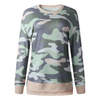 Leopard print round neck irregular long-sleeved blouse