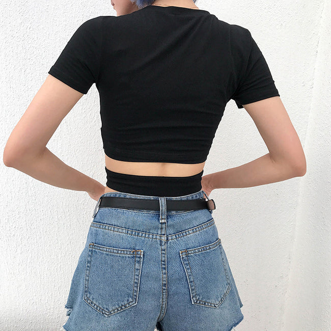 Cross straps exposed navel t-shirt women Main Image