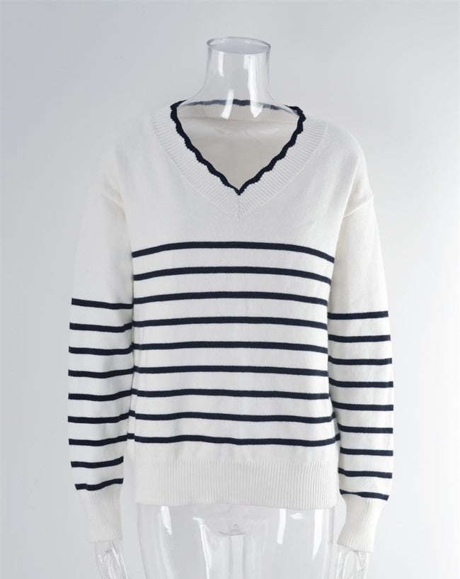 Autumn And Winter New V-neck Striped Sweater Sweater For Women Main Image