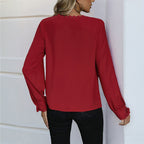 Versatile Long-sleeve Red Shirt For Women