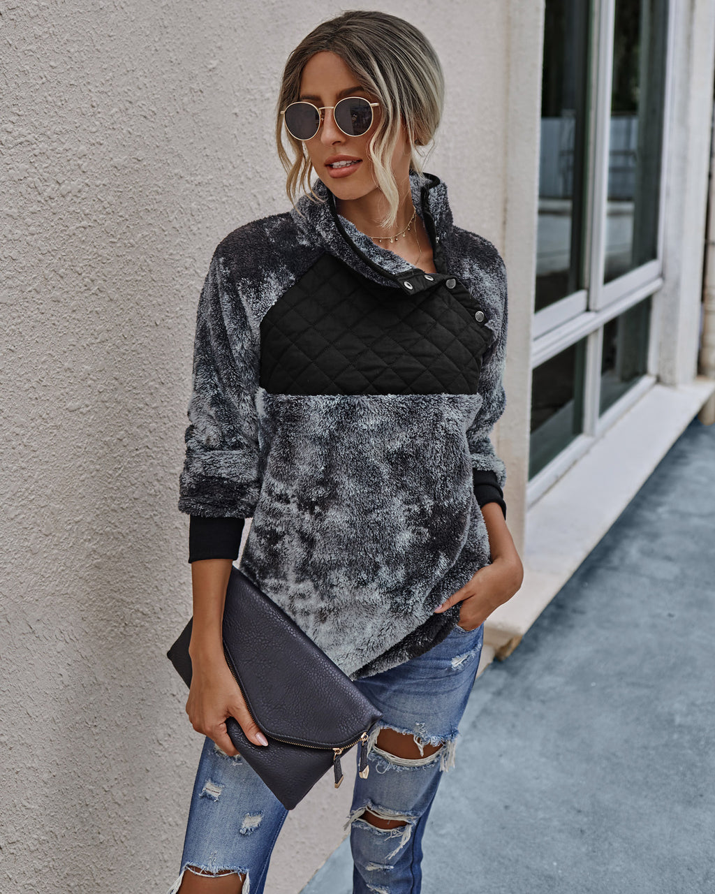 Stitching plush tie-dye sweater women