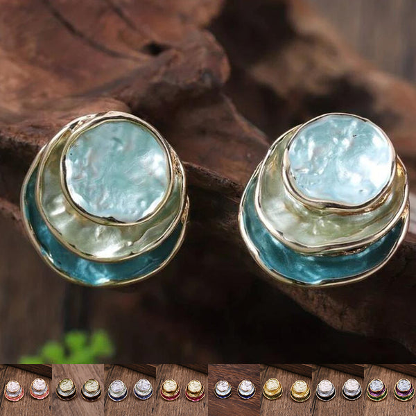 Ins Three-colored Painting Round Earrings Fashion Elegant Versatile Geometric Earrings For Women Jewelry