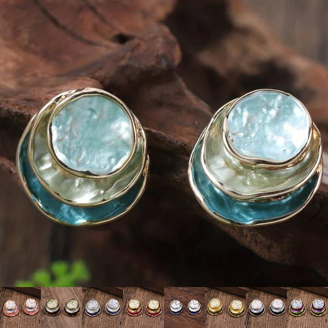 Ins Three-colored Painting Round Earrings Fashion Elegant Versatile Geometric Earrings For Women Jewelry Hover Image