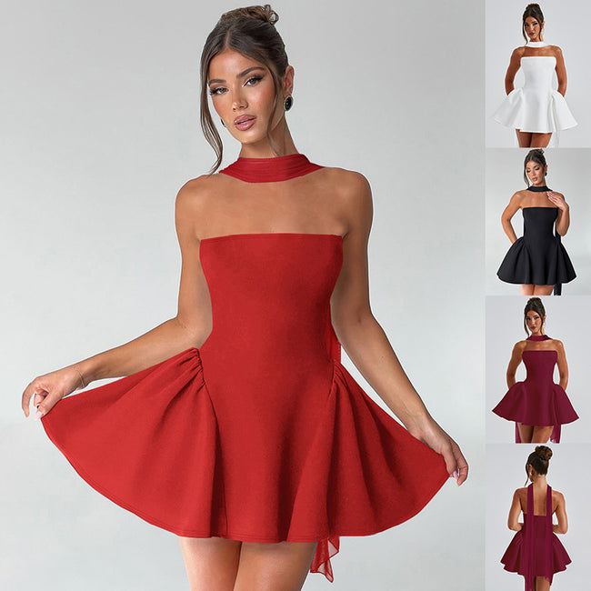 Sexy Tube Top Dress With Back Zipper Design Ins Fashion Short Dress For Party Clothing Women Hover Image
