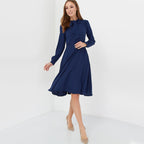 Long sleeve solid color knee-length dress