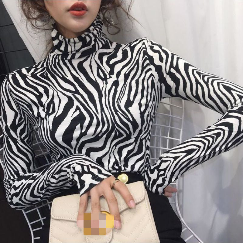 Retro Zebra Print Long Sleeved Shirt Women All Match