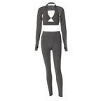 Long Sleeve Shawl Chest-wrapped Trousers Three-piece Set Solid Color Slim Fit Sports Suit