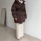Casual Waist Tight Skinny Slimming Hooded Mid-length Bread Cotton-padded Jacket