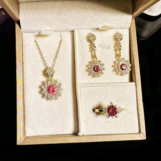 Women's Pomegranate Red Rings Pendants Earings Set Main Image