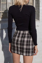 Plaid skirt with double slit bottom