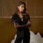 Womens Lace-Panel Single-Buckle Blazer