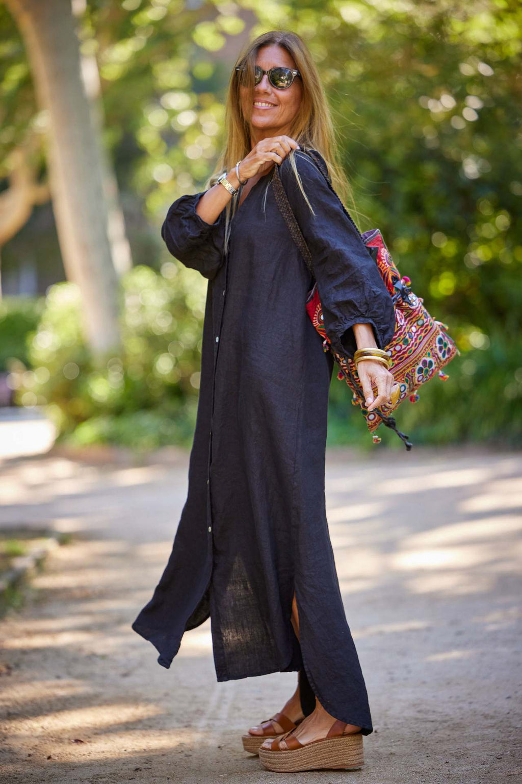 Women's Fashion Casual Cotton Linen Shirt Dress