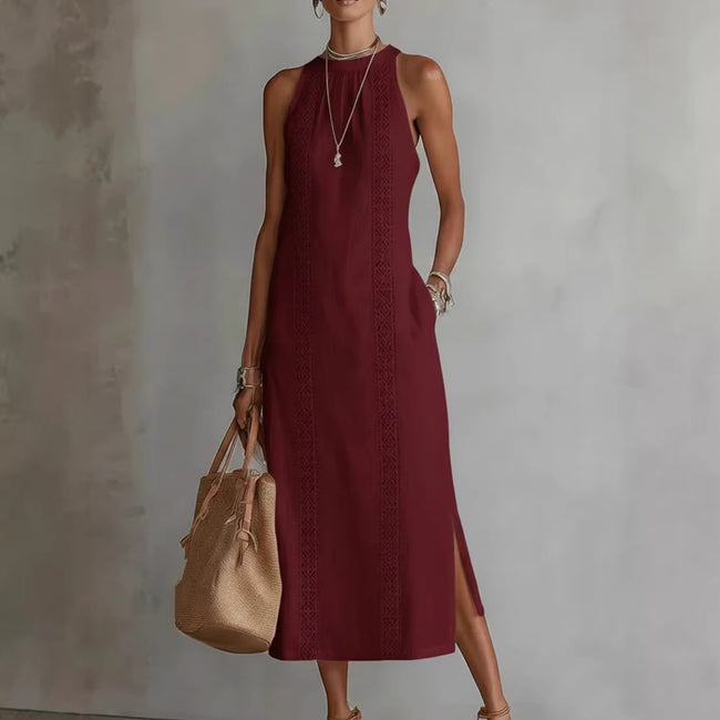 Women's Halter Neck Sleeveless Dress Lace Patchwork Holiday Style Summer Top Main Image