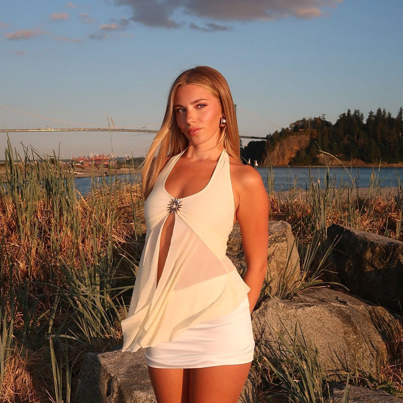Ins Hot Girl Sexy Halter Mesh Camisole Vest For Women