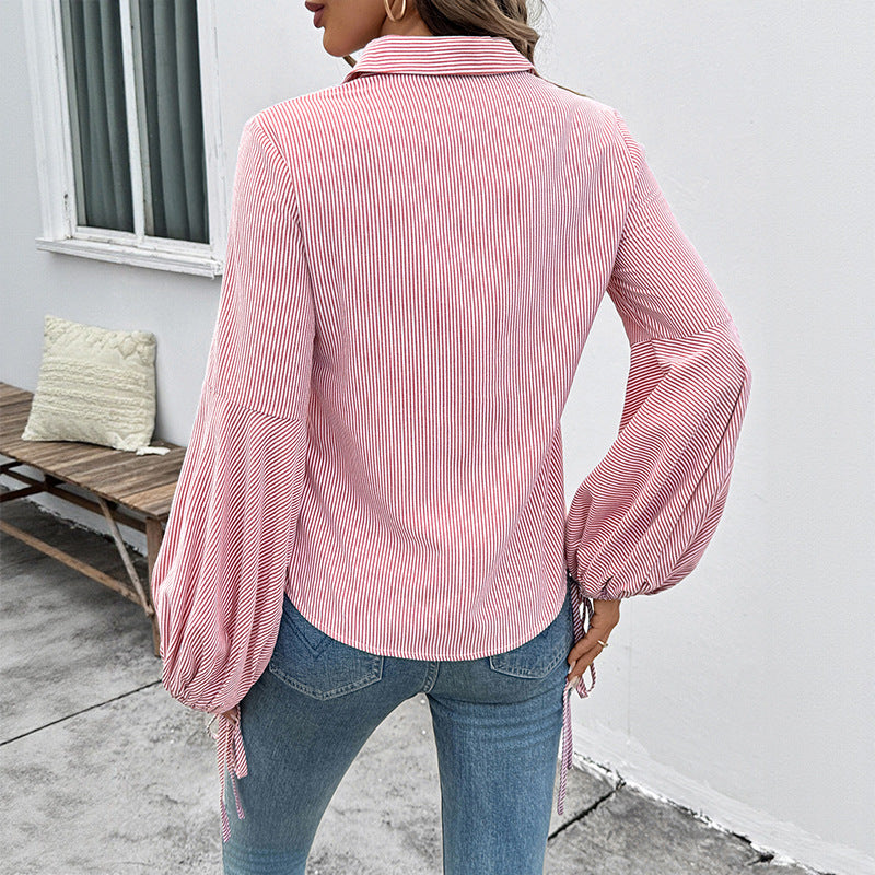 Striped Stitching Elegant Shirt For Women