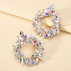 Crystal Wreath Stud Earrings For Women Sparkly Rhinestone Statement Floral Multicolor Jewelry Party Wedding Bridal Prom