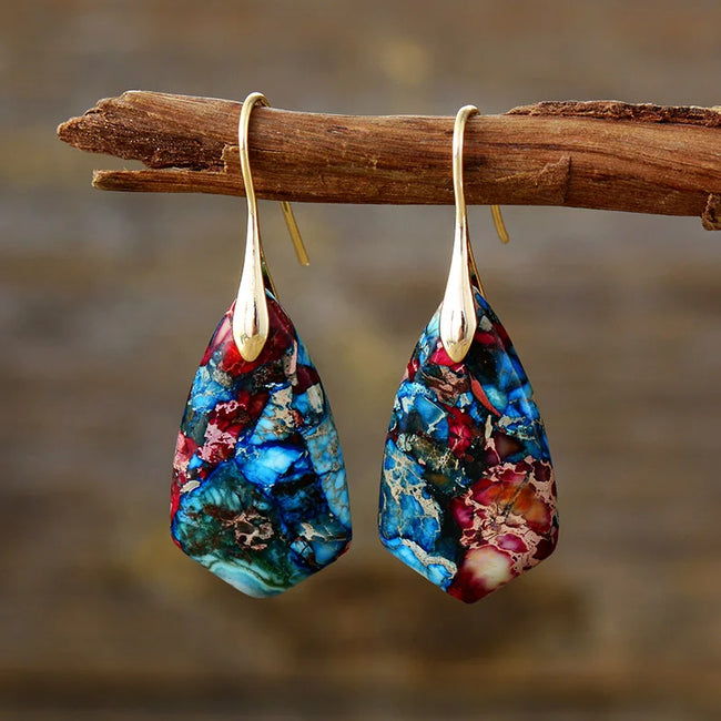 Unique Natural Stone Jewelry Ethnic Gold Plated Earrings For Women Hover Image