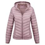 Women's Solid-Color Zippered Hooded Winter Coat Jacket Casual