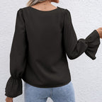 Temperament V-neck Hollow Lace Long-sleeved Shirt Women
