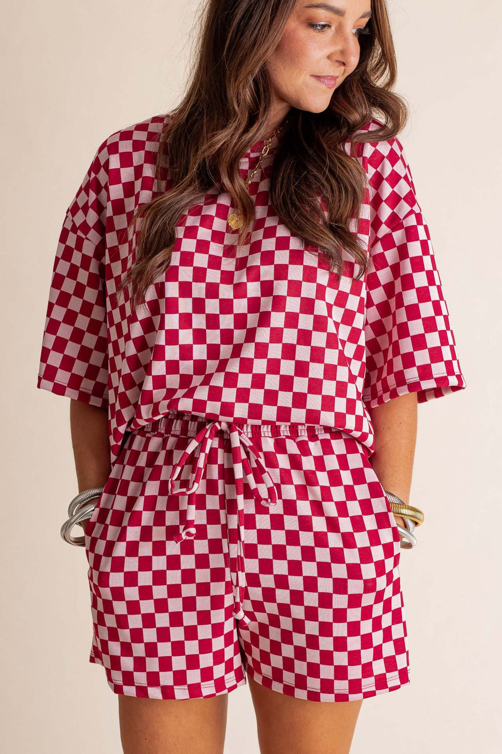 New Comfort Loose Leisure Suit Women's European And American Fashion Plaid Short-sleeved Shirt And Shorts Two-piece Set