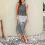 Summer Fashion Round Neck Sleeveless Color Matching Tencel Dress
