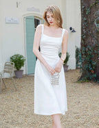 New High Sense French Style Temperament White Suspender Dress