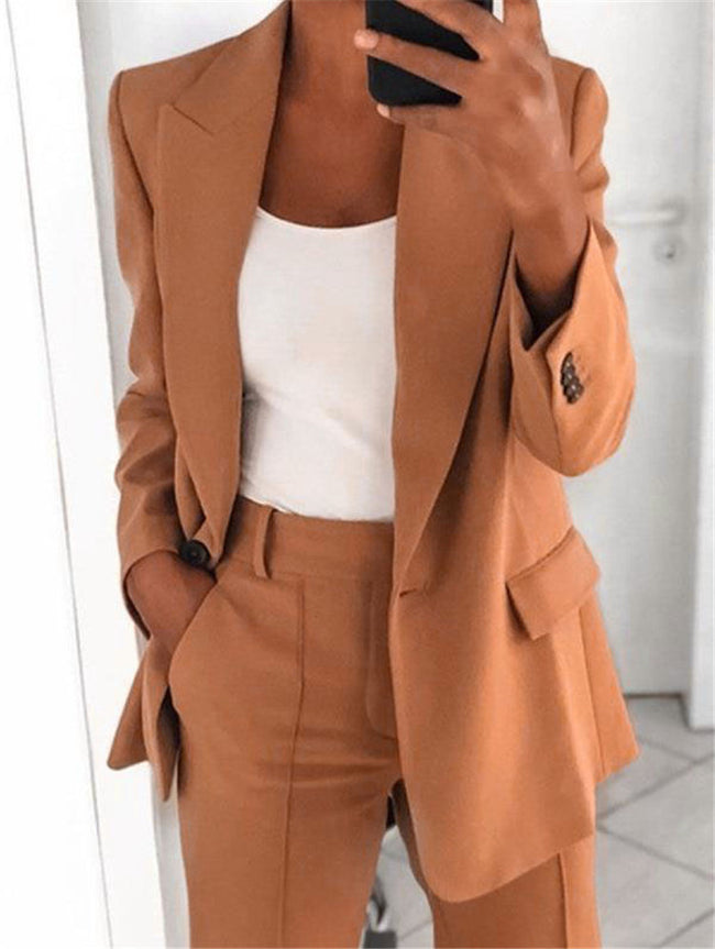 Ins Button Casual Suit Fashion Long-sleeved Lapel Blazer Jacket And Slim-fit Pocket Trousers For Women Clothing Main Image