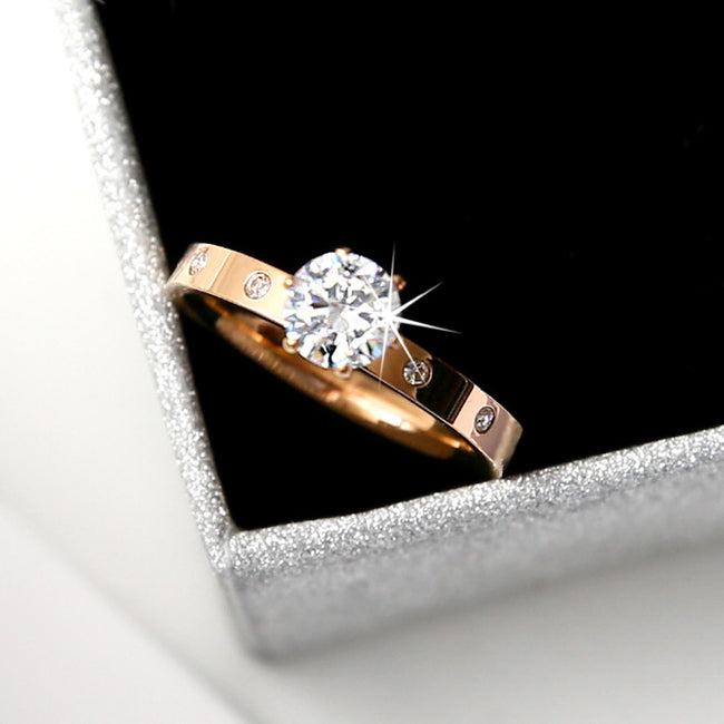 Titanium Steel Inlaid Zircon Men And Women Couple Rings Stainless Steel Hover Image