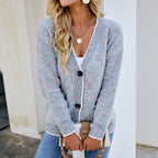 Wool Rain Contrast Color Button Sweater Women