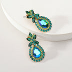 Sparkling Multicolor Paved Rhinestone Teardrop Stud Earrings Women Luxury Elegant Party Prom Formal Jewelry Accessories