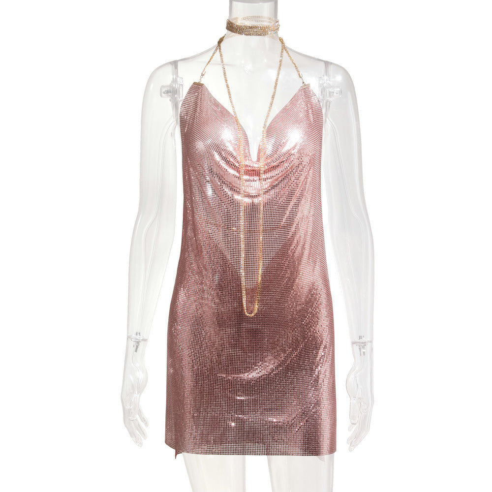 Metal Sequins Dress Rhinestone Women