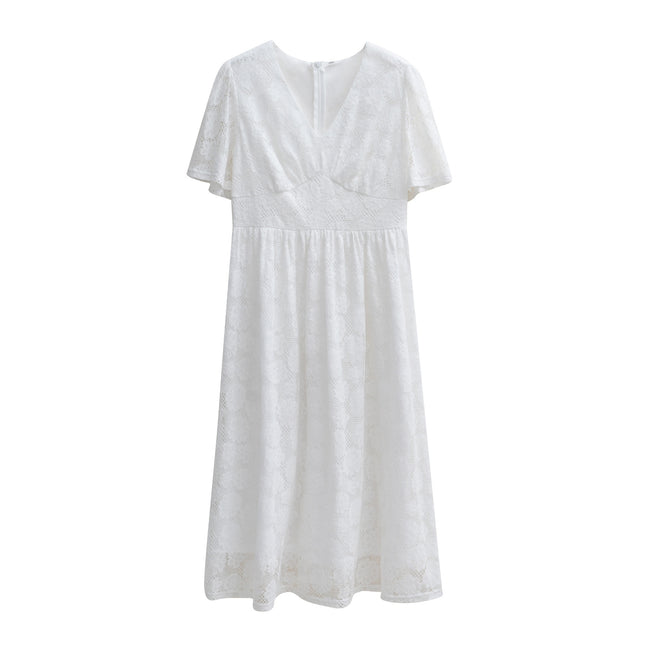 Fashion V-neck Lace Dress Summer Elegant Short Sleeve Long Dresses For Women Main Image