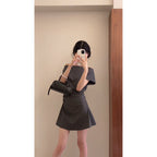 Gray High-grade Off-neck Short Sleeve Dress
