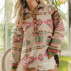 Contrast Color Long Sleeves Printed Sweater For Women