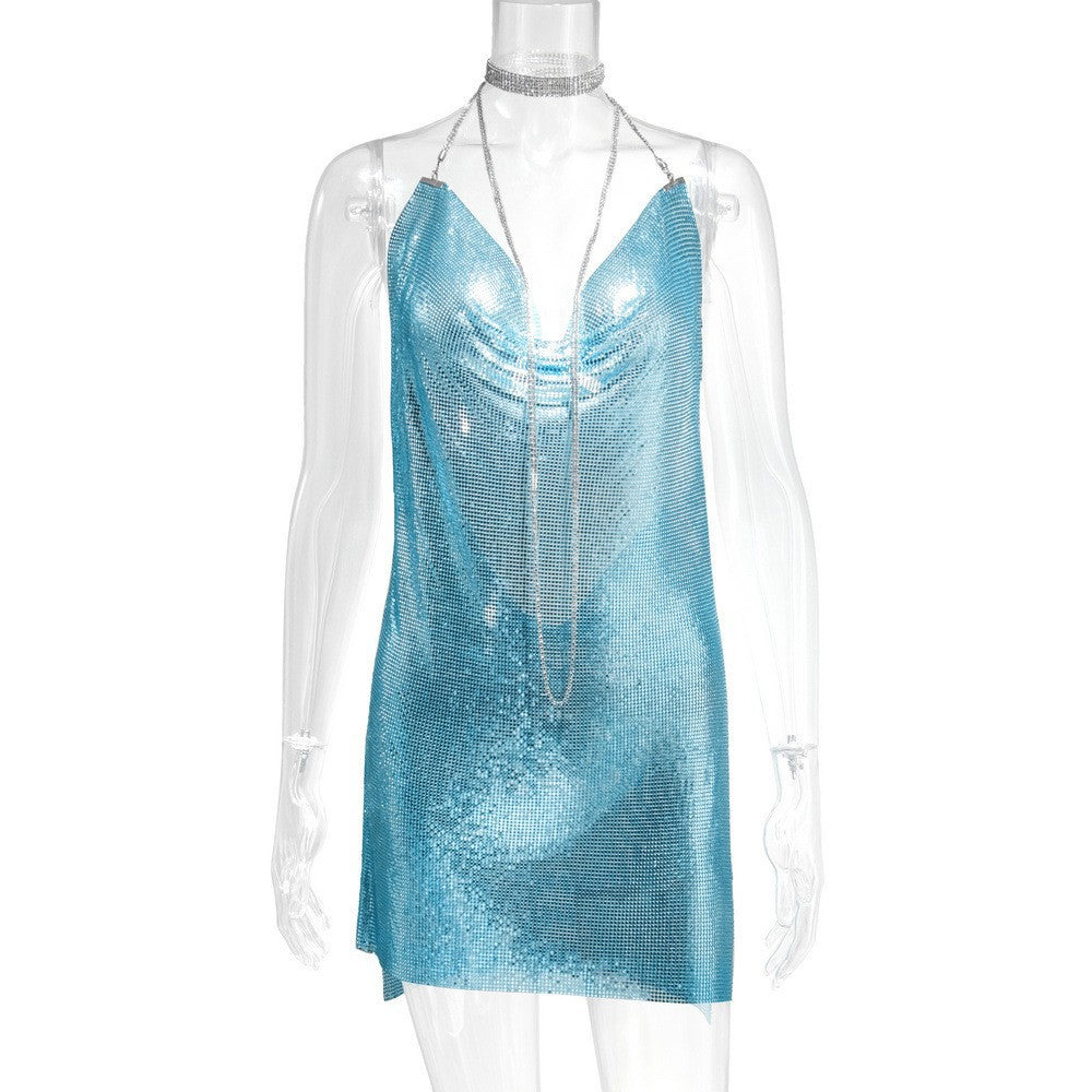 Metal Sequins Dress Rhinestone Women