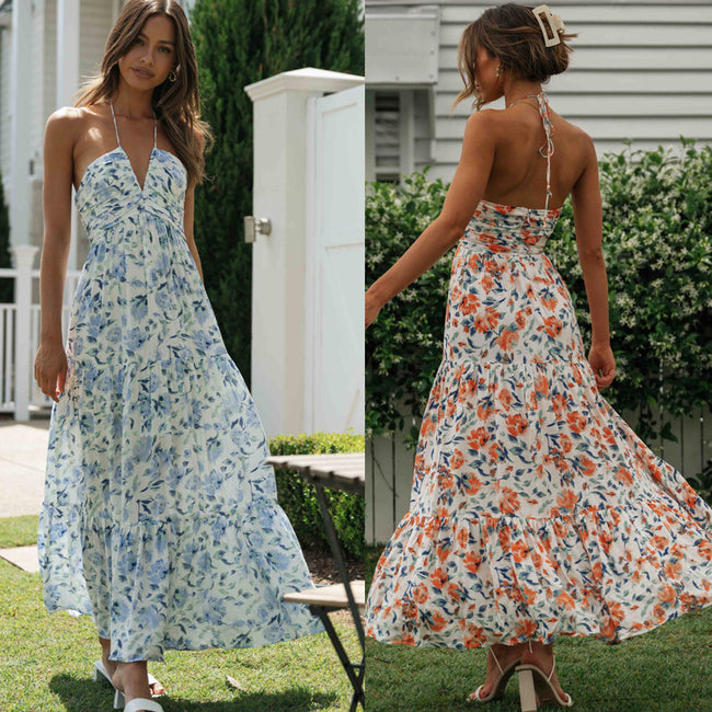 Chiffon V-neck Sleeveless Long Patchwork Dress Hover Image