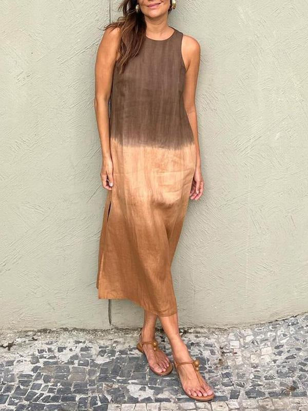 Summer Fashion Round Neck Sleeveless Color Matching Tencel Dress