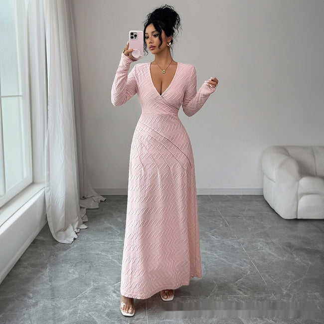 Deep V Long Sleeve Dress Women Hover Image