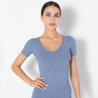 Yoga Sports Short-sleeved Solid Color Stretch Seamless Fitness Training Top Women