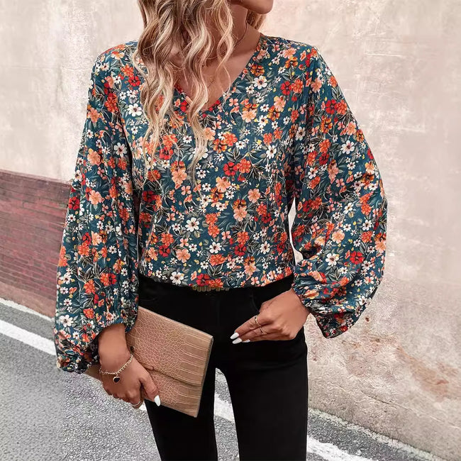 Women's V-neck Long Sleeve Shirt Autumn Women Clothing Casual Hover Image