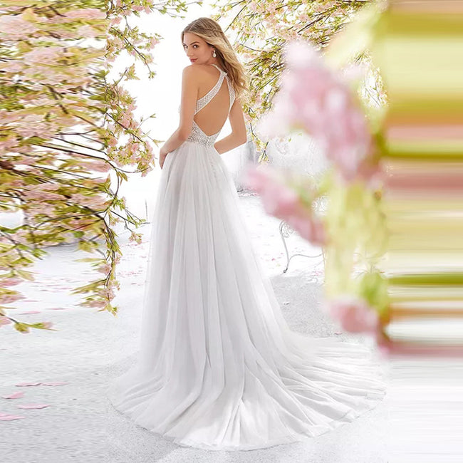 Sleeveless Halter Wedding Dress Slim Long Skirt Main Image