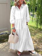 Casual Loose Lapels Mid-sleeve Large Swing Dress