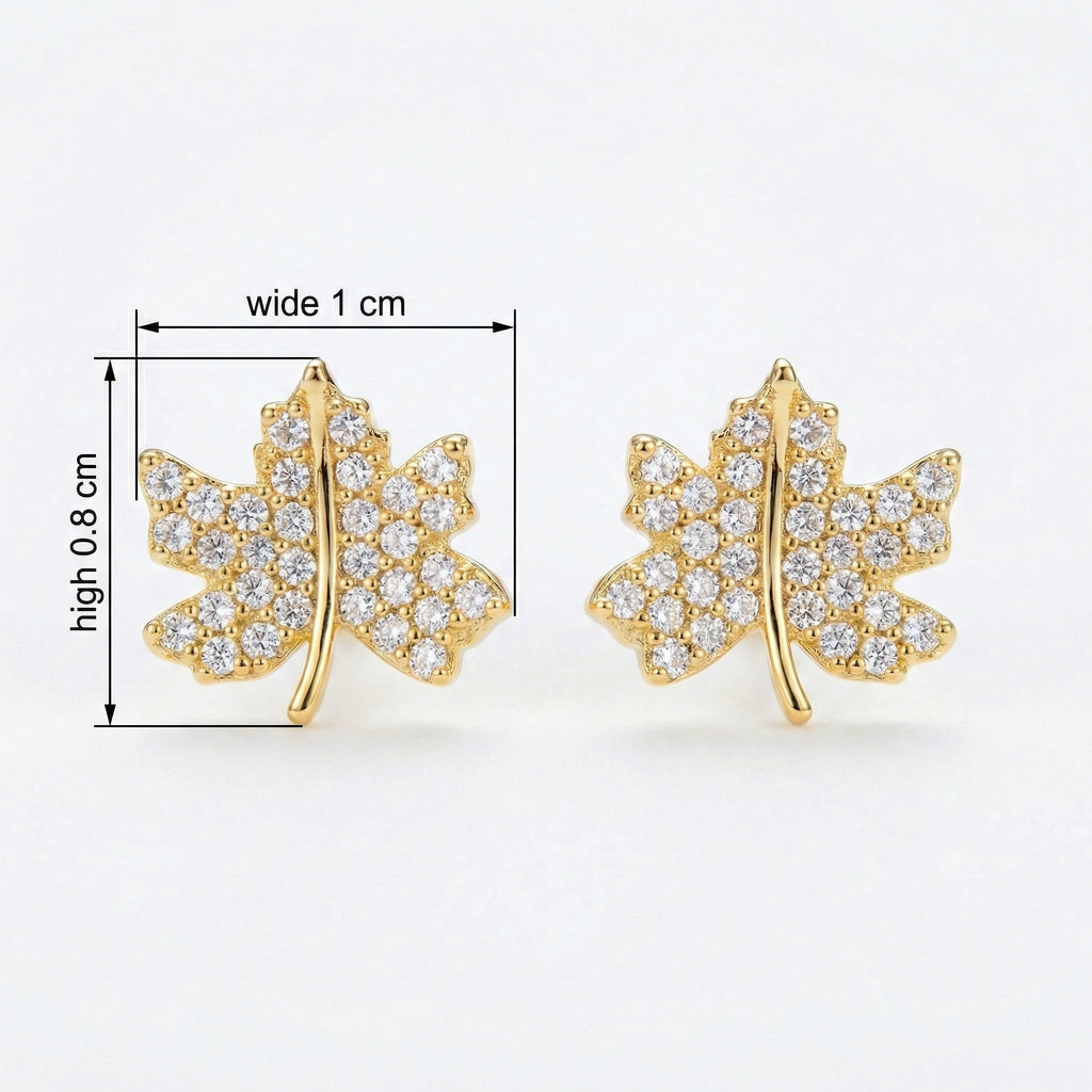 925 Sterling Silver Elegant Sparkling Crystal Maple Leaf Stud Earrings Nature-Inspired Jewelry for Women
