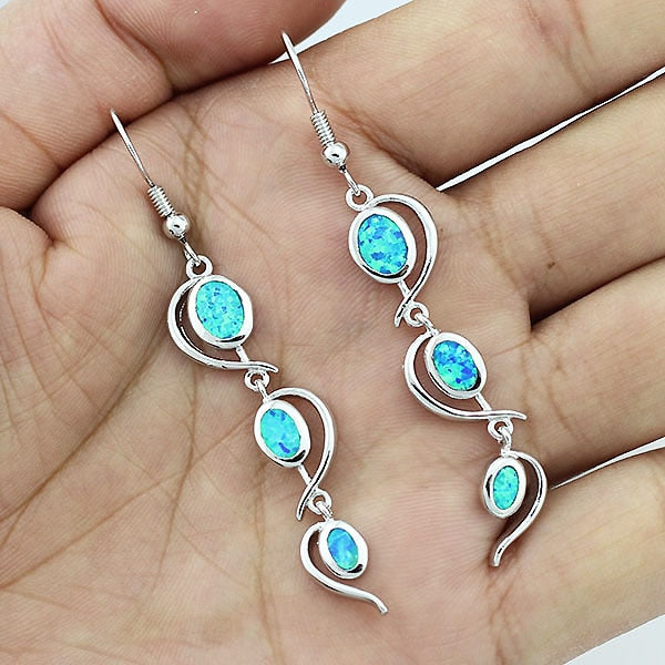 HAIMIS Hot Sale Blue Fire Opal For Women Fashion Jewelry Earrings - Heart Free Gift Box Hover Image