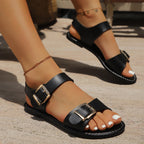 Summer Round Toe Solid Color Plus Size Flat Sandals For Women