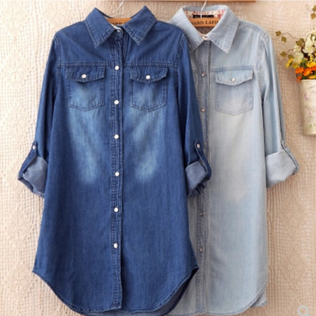 Mid-length Slimming Denim Shirt For Women Hover Image
