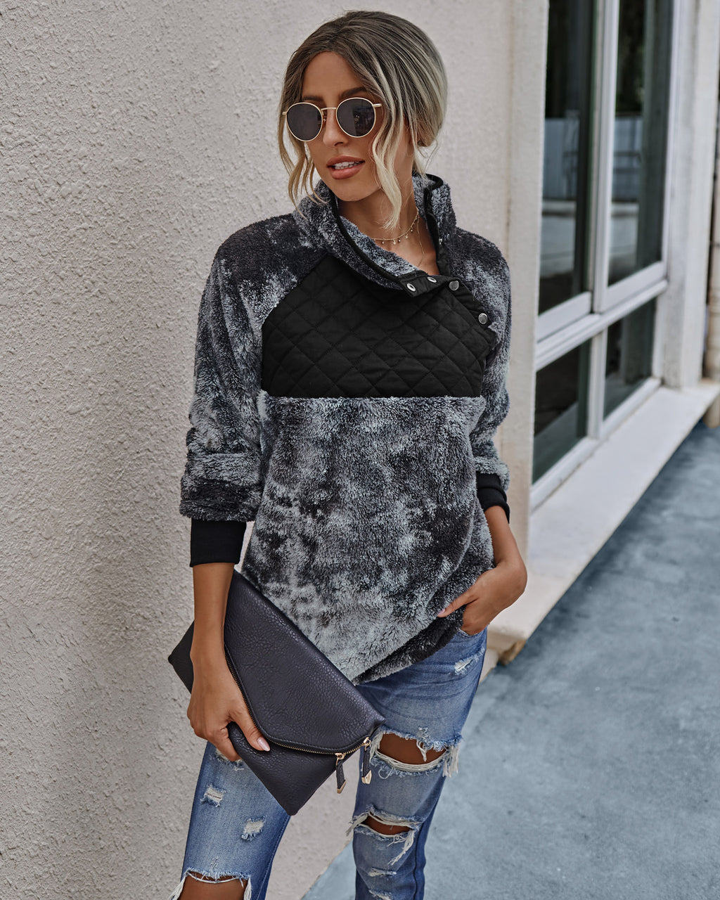 Stitching plush tie-dye sweater women