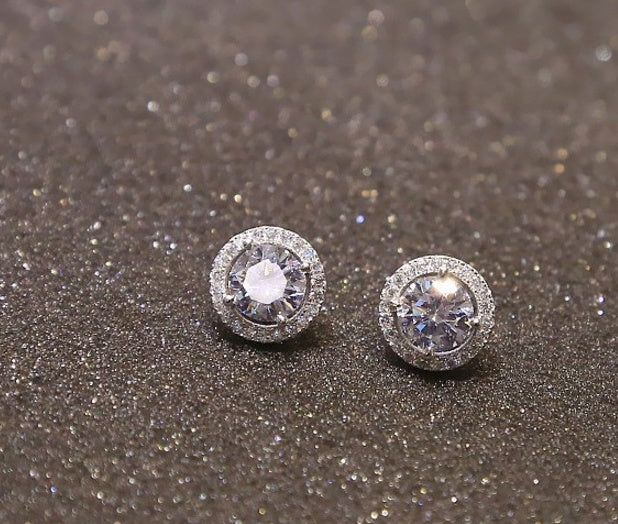 Fashion Women Girl White Rhinestone Crystal Round Metal Silver Zircon Ear Stud Earrings Patry Earring Jewelry Main Image