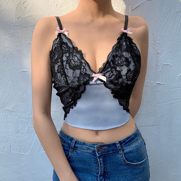 Fashion Lace Contrast Color V-neck Vest for Women